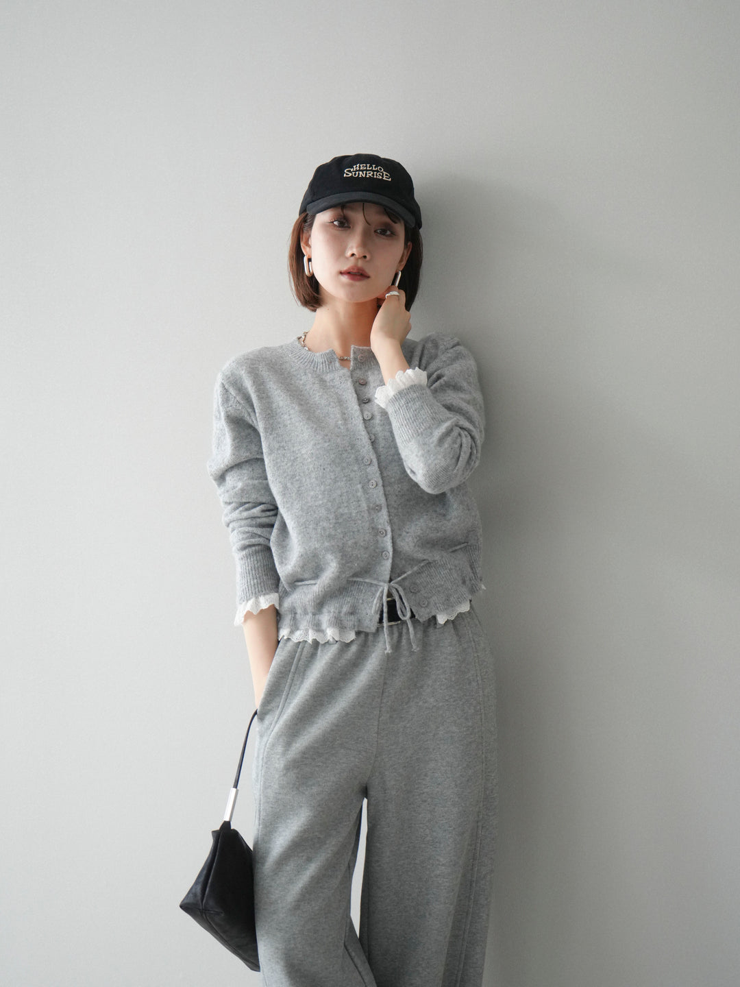 [SET]スカラップレース切り替ニットカーディガン+選べるアクセセット(2set)