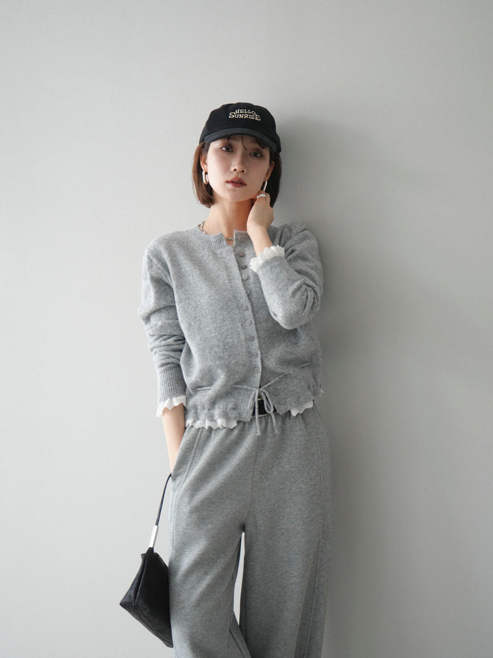 [SET]スカラップレース切り替ニットカーディガン+選べるアクセセット(2set)