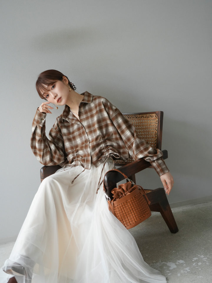 [予約]ドロストクロップネルチェックドシャツ/シナモン