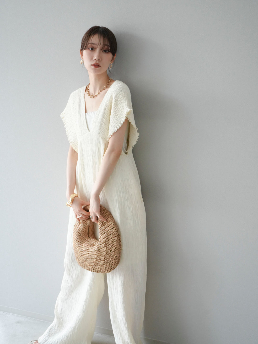 [SET]楊柳シャーリングサロペット+楊柳シャーリングサロペット(2set)