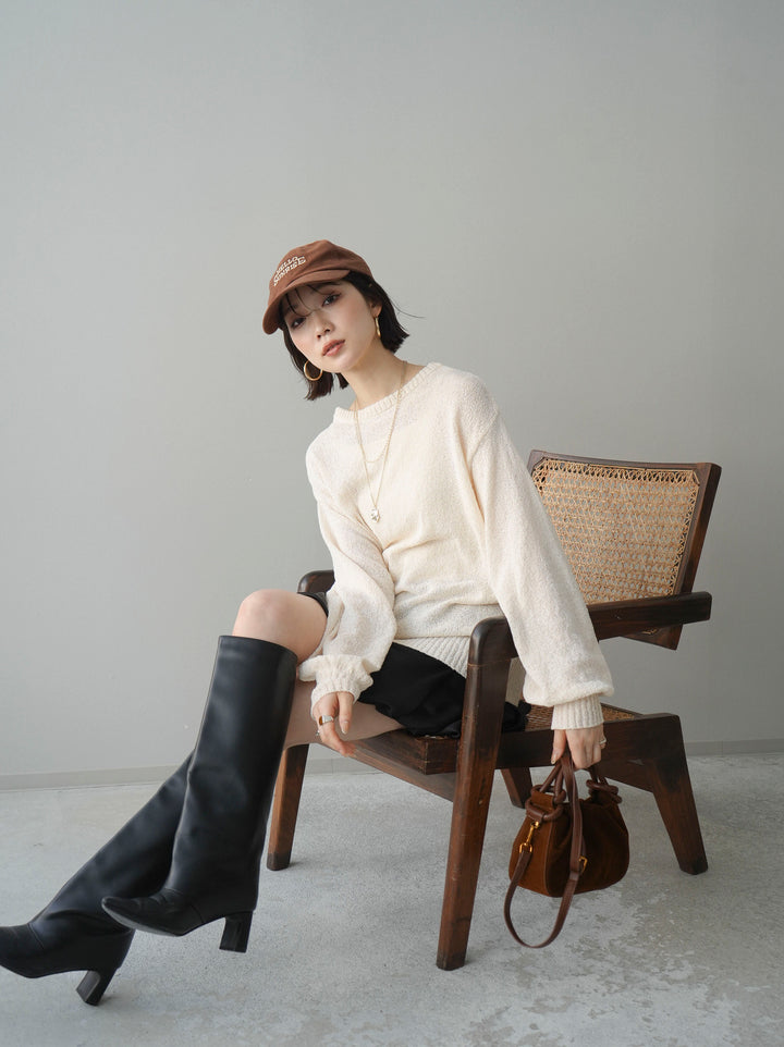 [予約]バックシアーフラワーレースニットプルオーバー/ivory