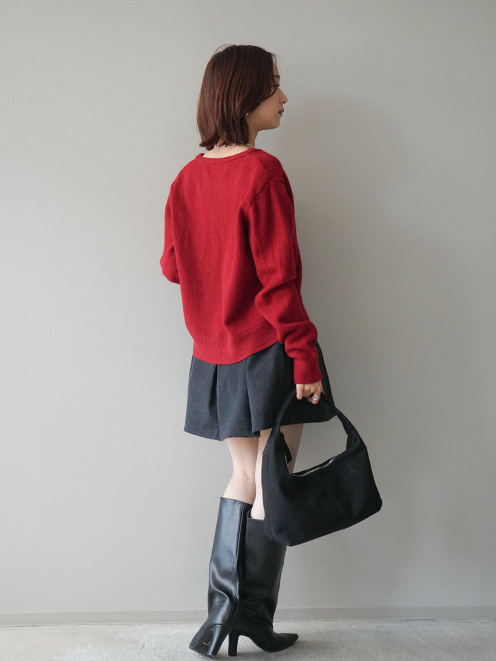 [SET]アンティークボタンニットカーディガン+ベルト付きタックミニスカート(2set)