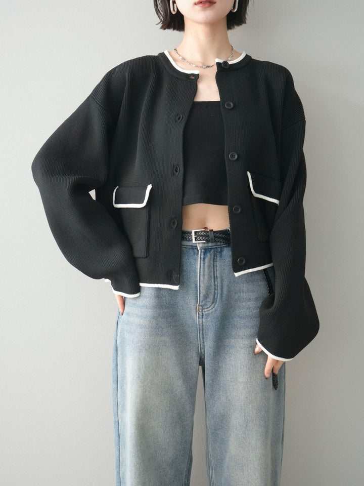 [SET]ポリエステル配色ニットカーディガン+ポリエステル配色ニットカーディガン(2set)