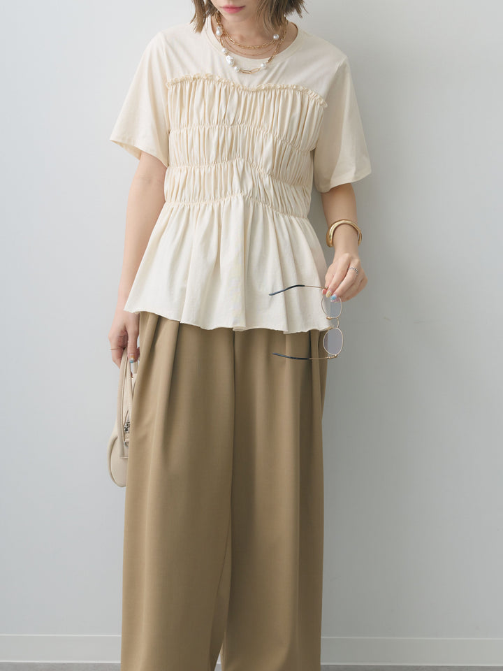 [SET]クールタッチシャーリングTEE+クレープデシンタックワイドパンツ(2set)
