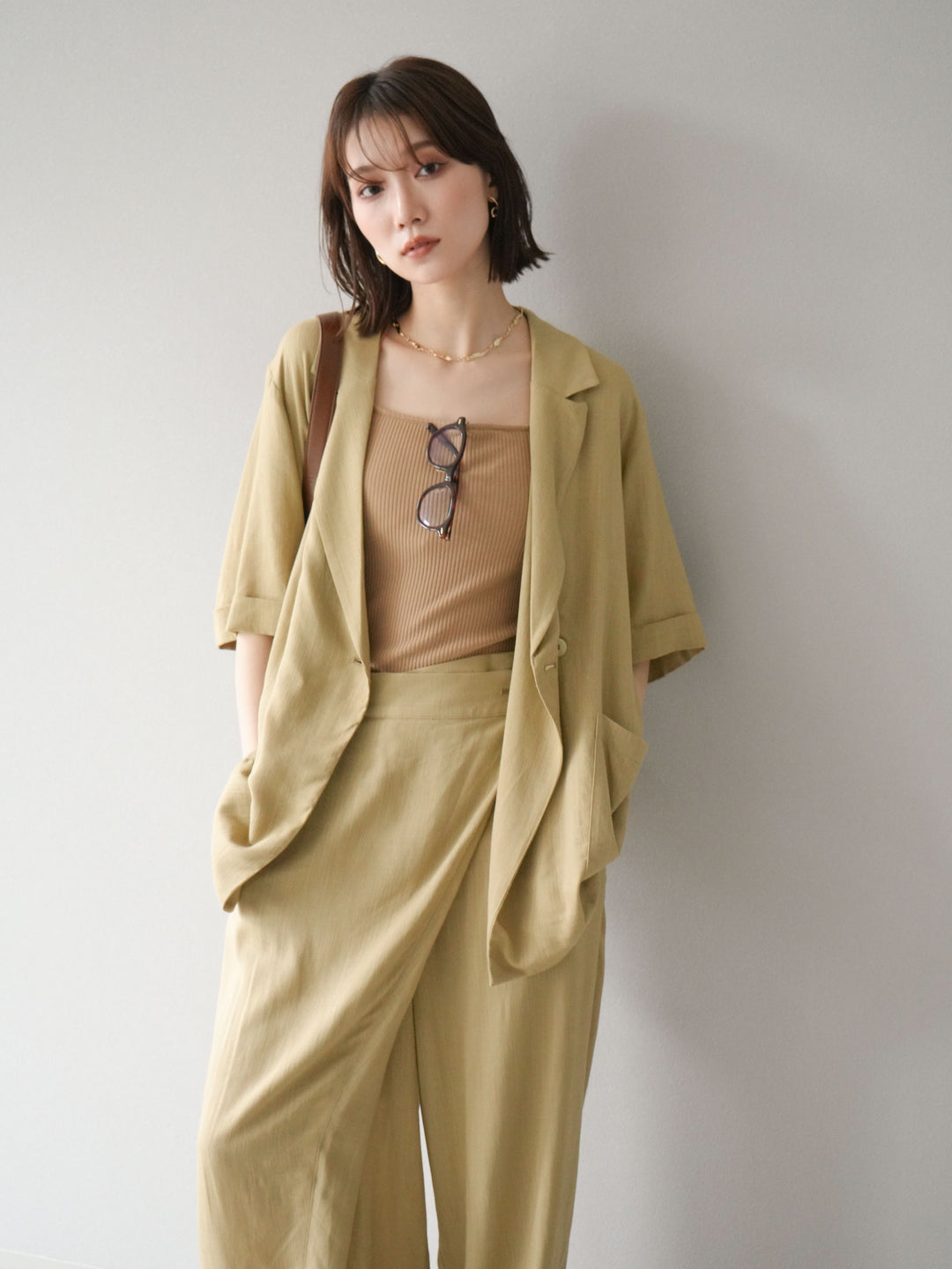 [予約]ライトリネンハーフスリーブジャケット/ベージュ
