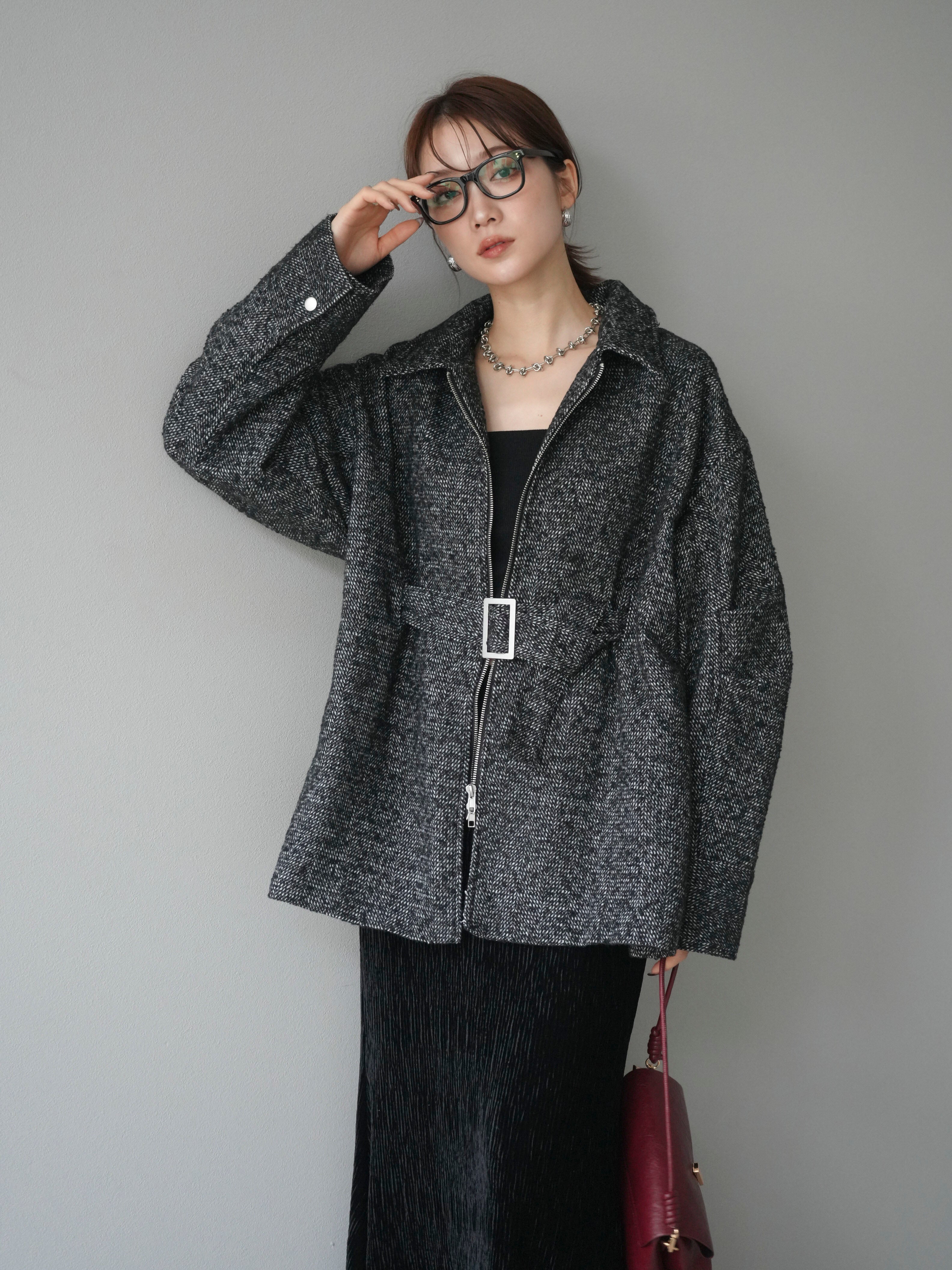 予約]起毛ツイードベルトぺプラムジャケット/black – Lumier