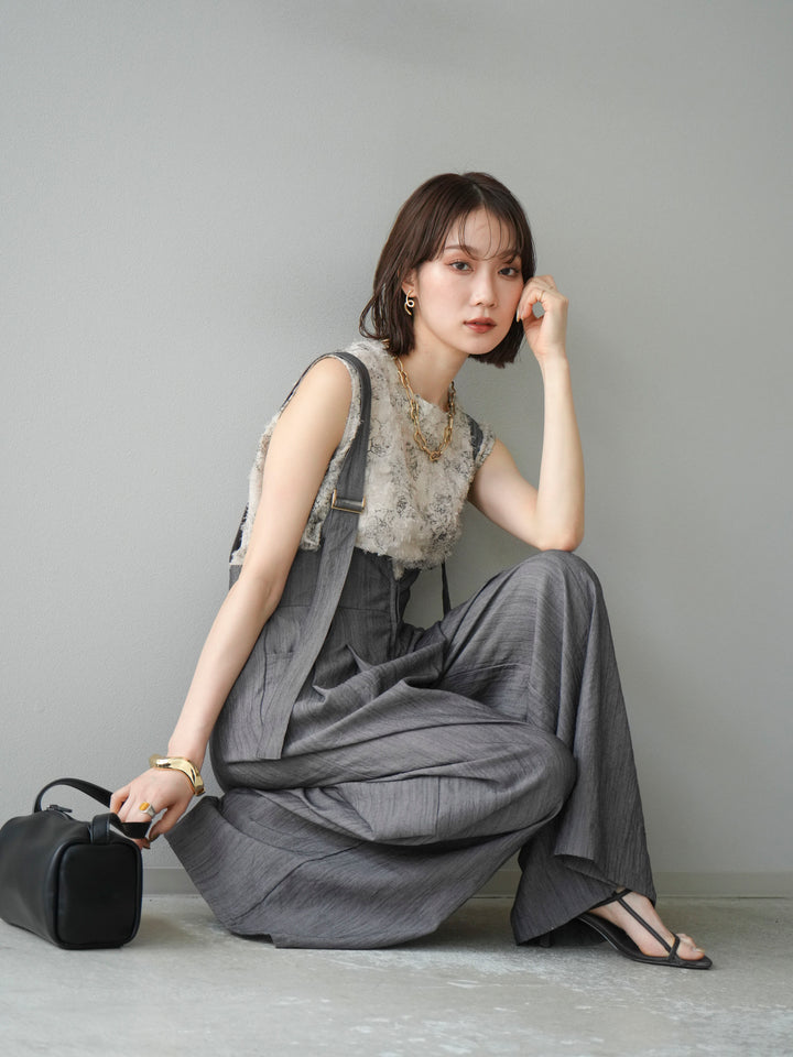 [予約]ストリングデザインハイウエストサロペット/チャコール