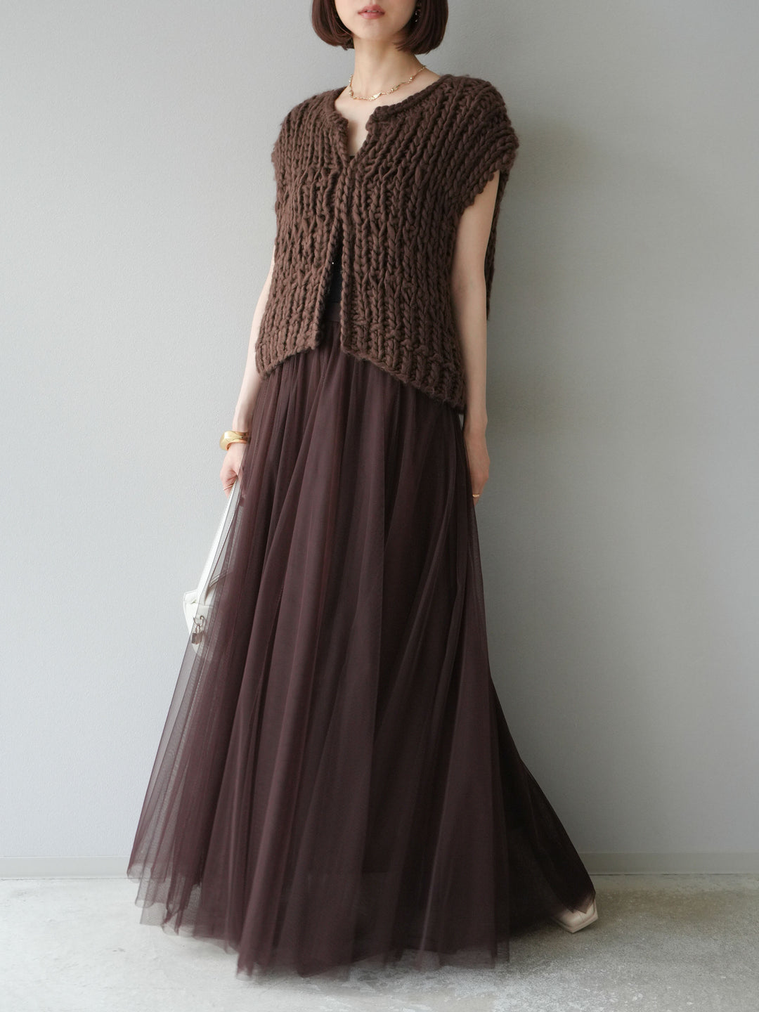 [予約]チュールボリュームスカート/ブラウン