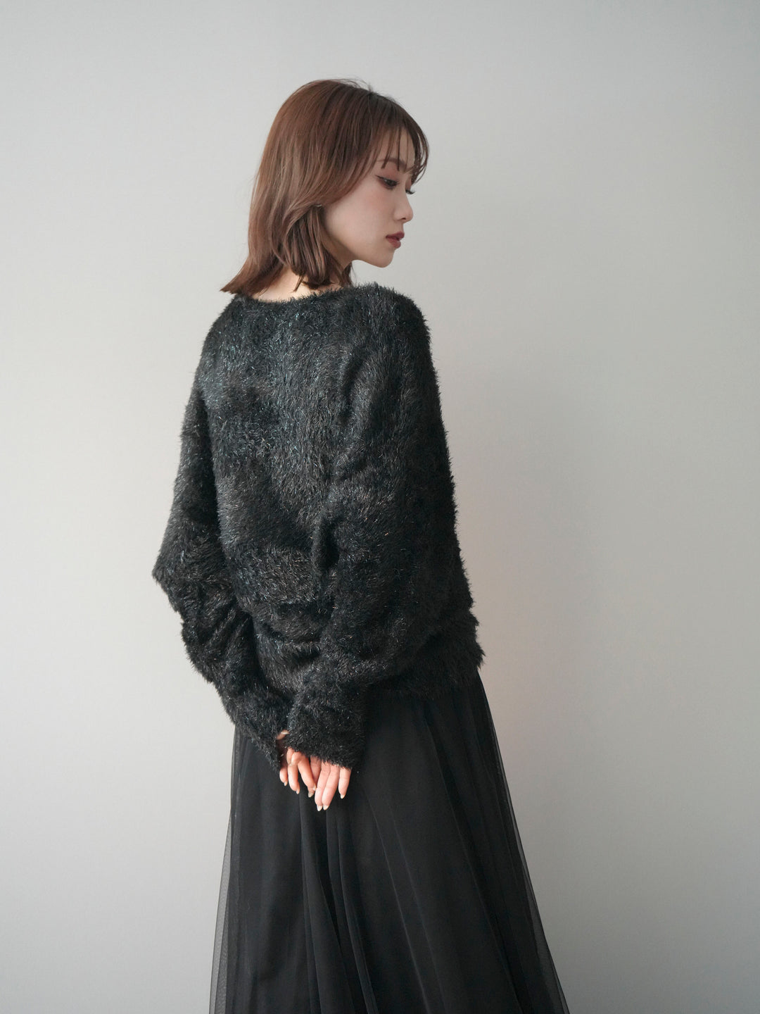 [予約]ラメシャギードルマンニットプルオーバー/black