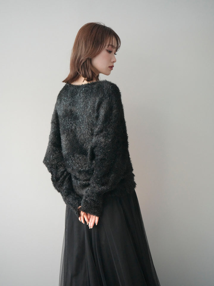 [予約]ラメシャギードルマンニットプルオーバー/black