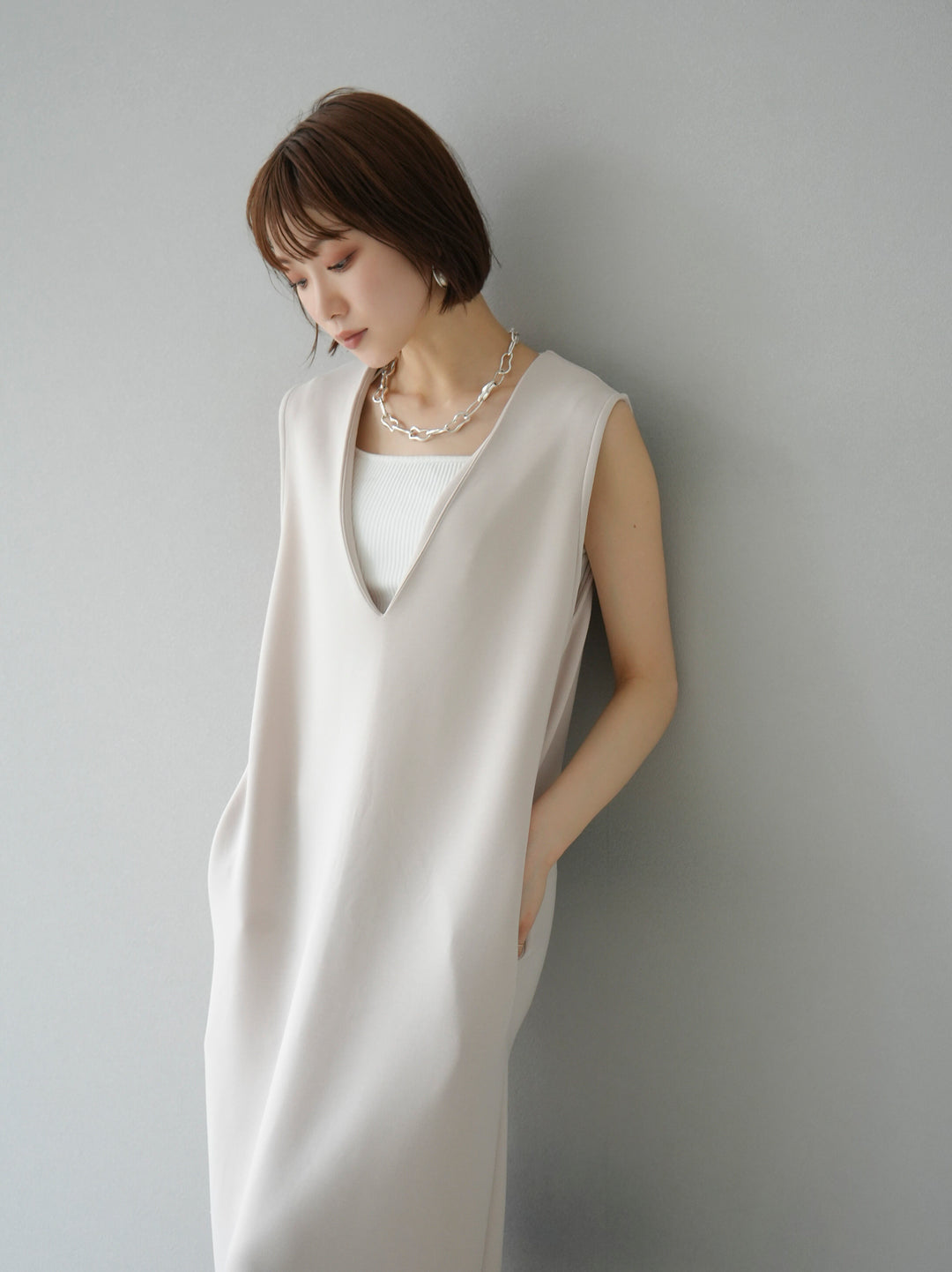 [Pre-order] Light Ponte French Sleeve Top Ensemble Dress/Ivory