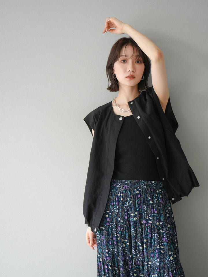 [予約]リネンライクドロストバルーンブルゾン/ブラック