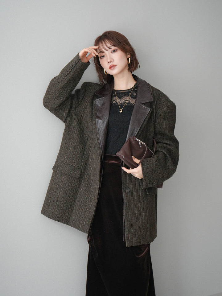 [20%オフ]レイヤードデザインツイードテーラードジャケット/brown