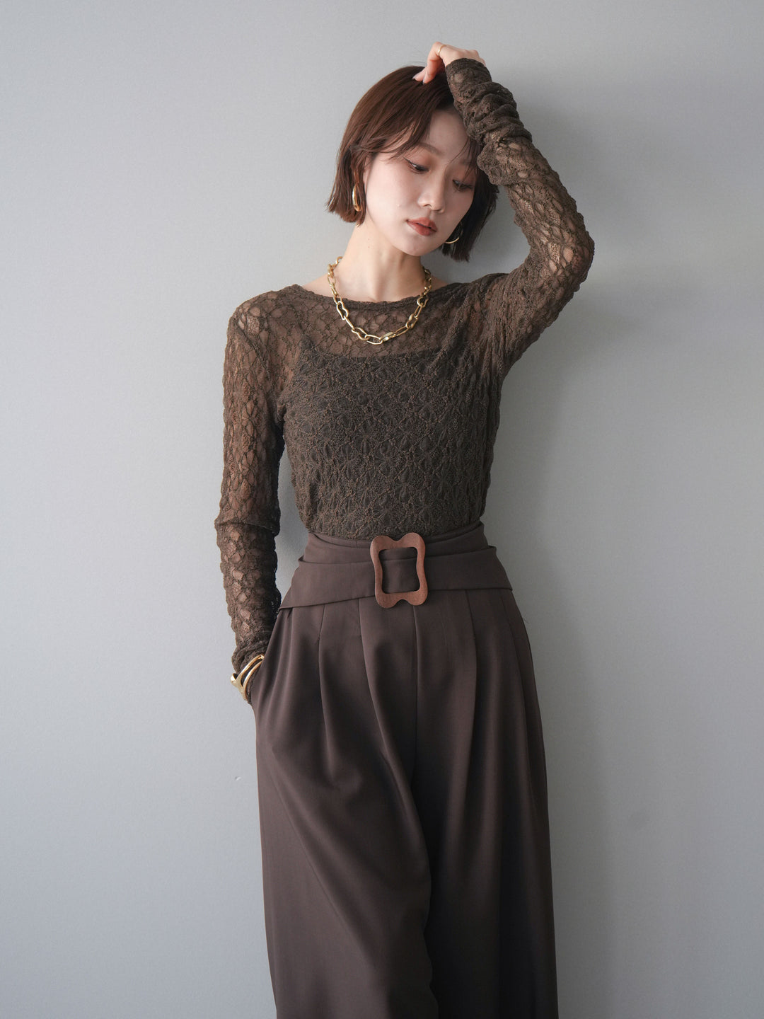 [予約]バックラウンドジャガードレーストップス/brown
