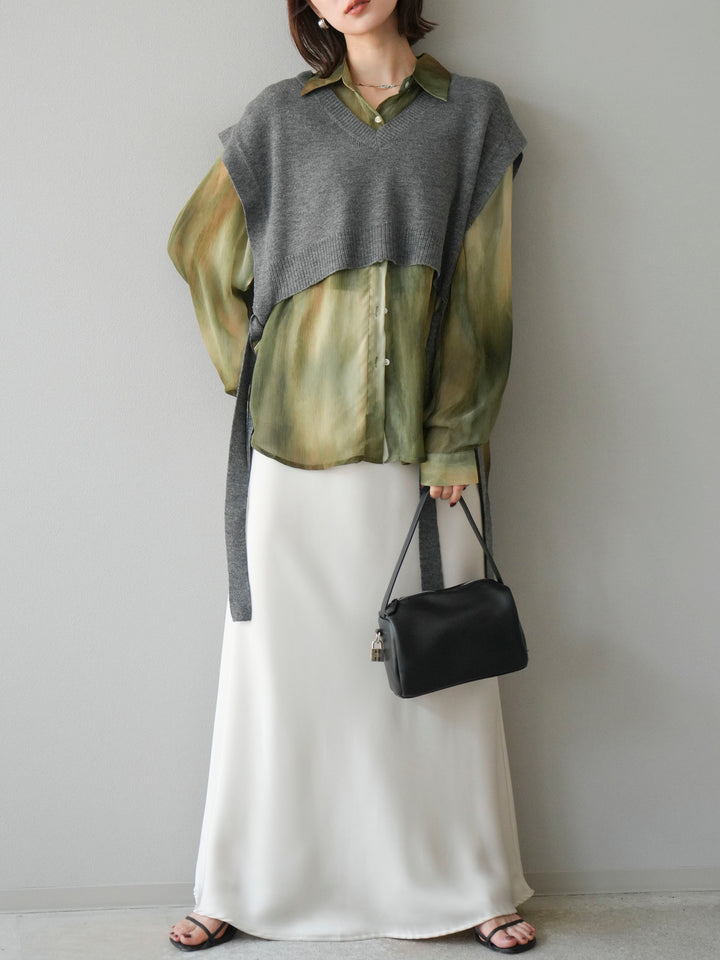 [予約]ニュアンス柄シアーシャツ/グリーン