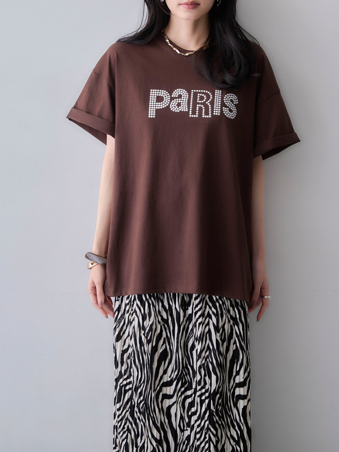 [SET]スタッズロゴTEE+プリントプリーツスカート(2set)