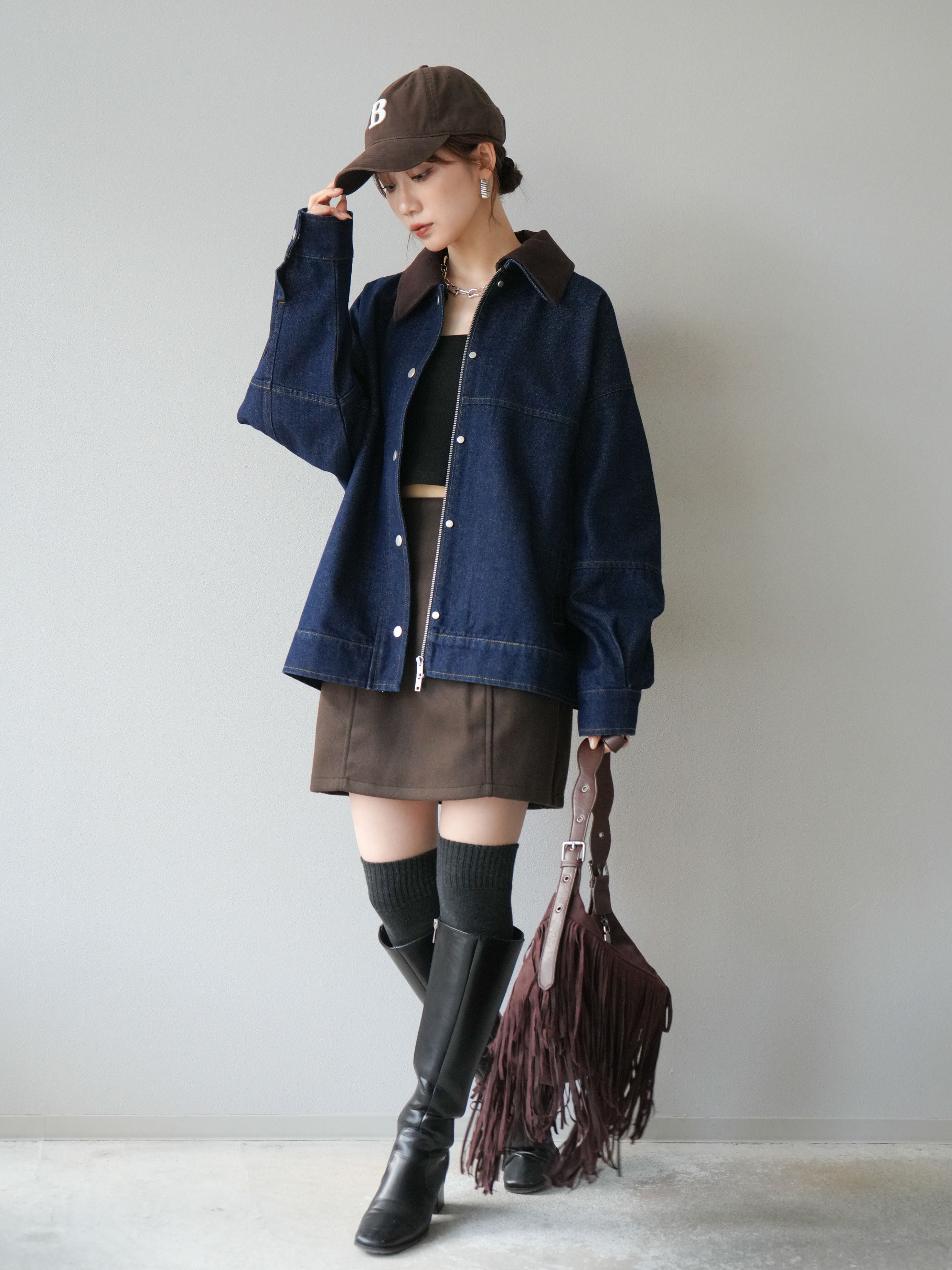 予約]フェイクウールコクーンミニスカート/ブラウン – Lumier