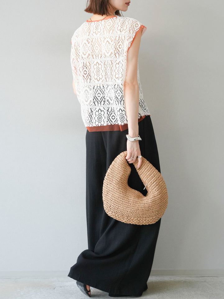 [予約]スカーフベルト付3タックワイドパンツ/ブラック