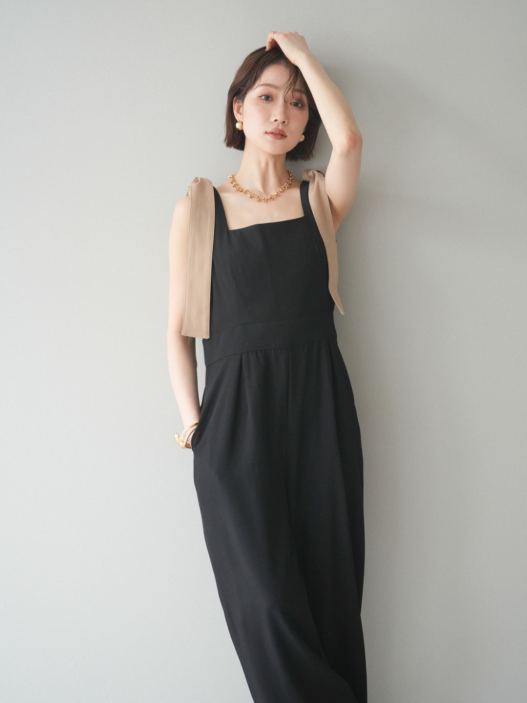 [SET]ショルダーリボンサロペット+選べるアクセセット(2set)