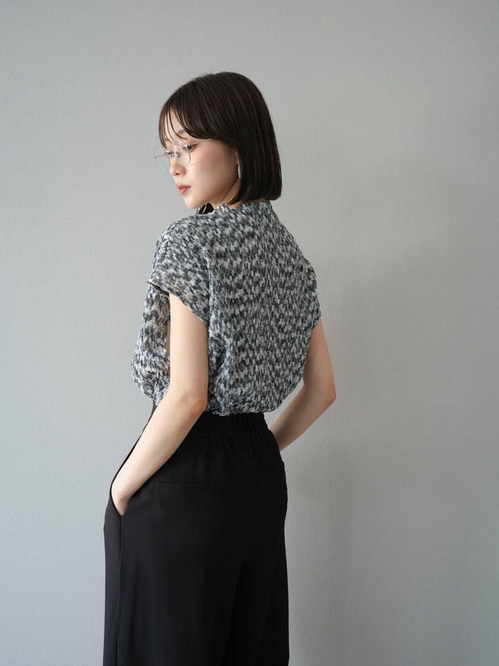 [SET] 多色隨機百褶法式上衣+拉鍊褶襉寬褲（2件套）