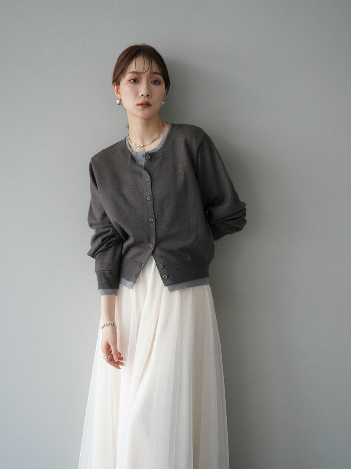 [SET]配色レイヤードカーディガン+チュールボリュームスカート(2set)