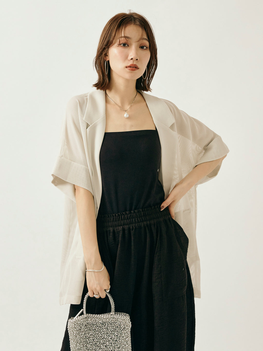 【Allure】[SET]メッシュハーフテーラードジャケット+メッシュハーフテーラードジャケット(2set)