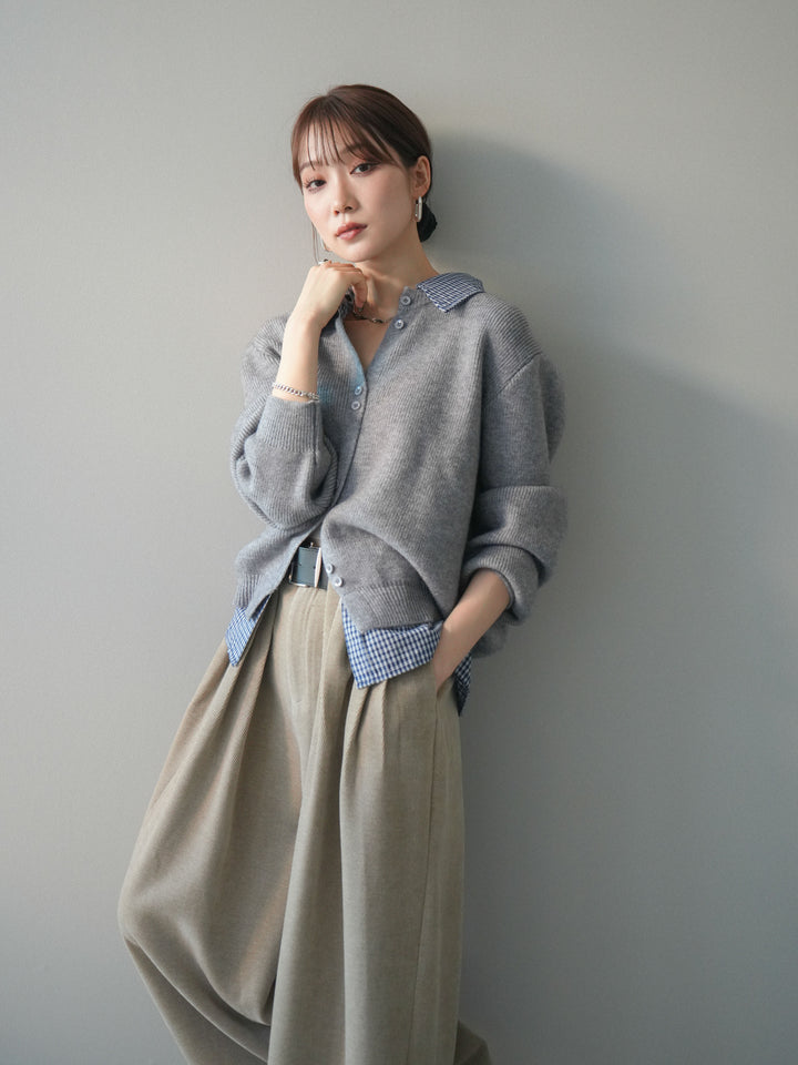 [SET]チェックシャツ襟ニットカーディガン+チェックシャツ襟ニットカーディガン(2set)