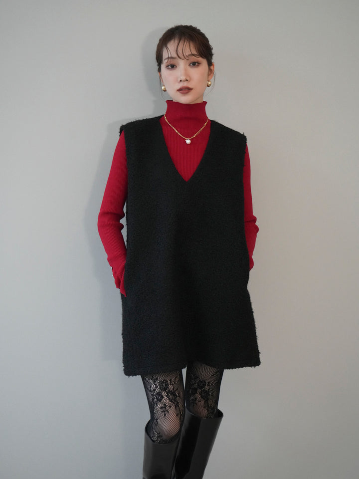 [予約]ミックスループヤーンニットミニワンピース/black