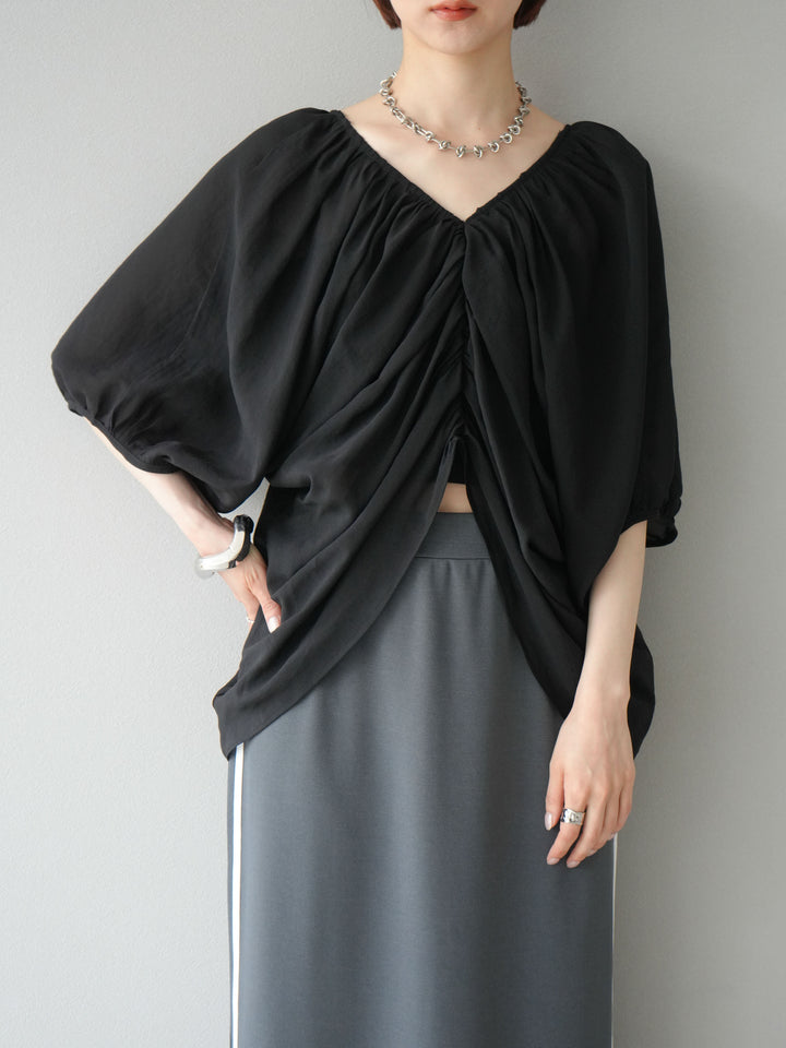 [予約]ボリュームスリーブシアータックブラウス/ブラック