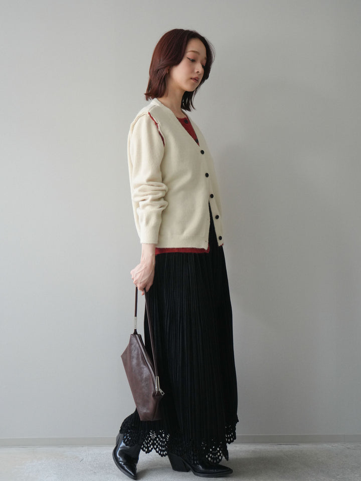 [予約]パンチングデザインスエードプリーツスカート/black