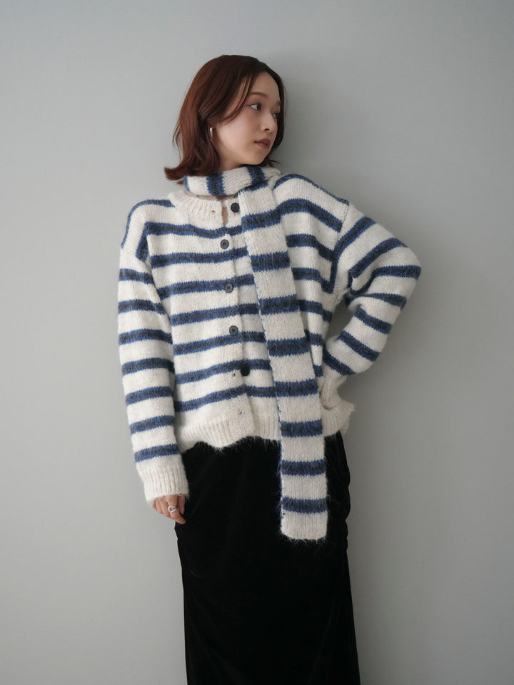 [予約]ボウタイ付きボーダーニットプルオーバー/white