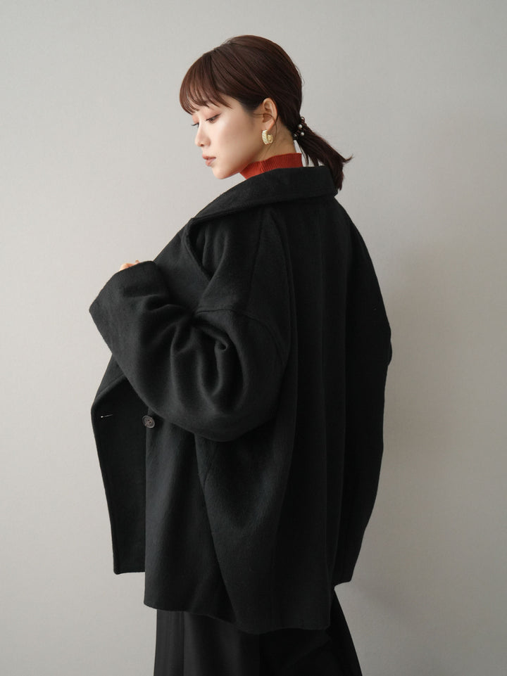 [SET]フェイクビーバーミドルコート+袖ボタンハイネックリブニットトップス+ベルト付ウールタッチワイドパンツL(3set)