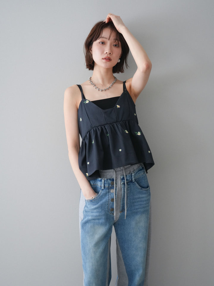 [予約]フラワー刺繍ビスチェ/navy
