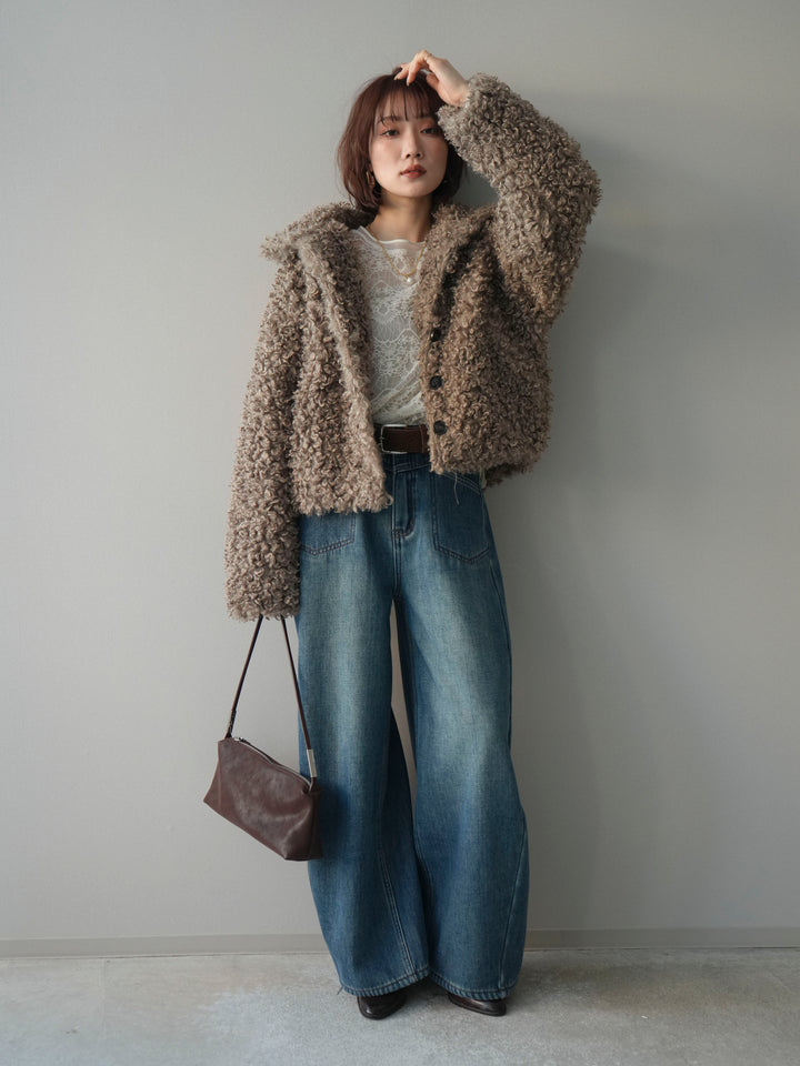 [SET]プードルファーミドルスタンドブルゾン+チュールレーストップス(2set)