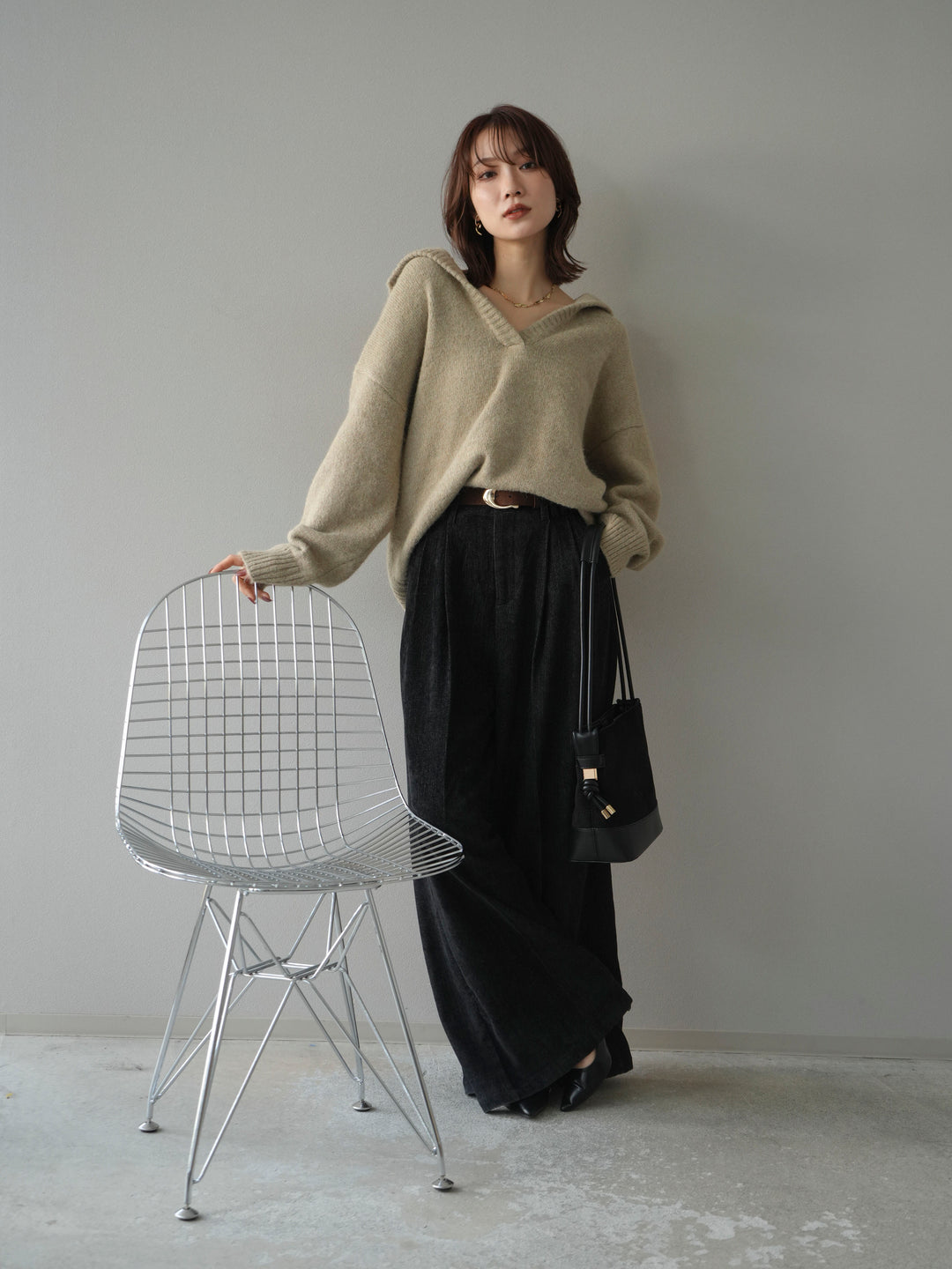 [予約]スキッパーニットプルオーバー/beige