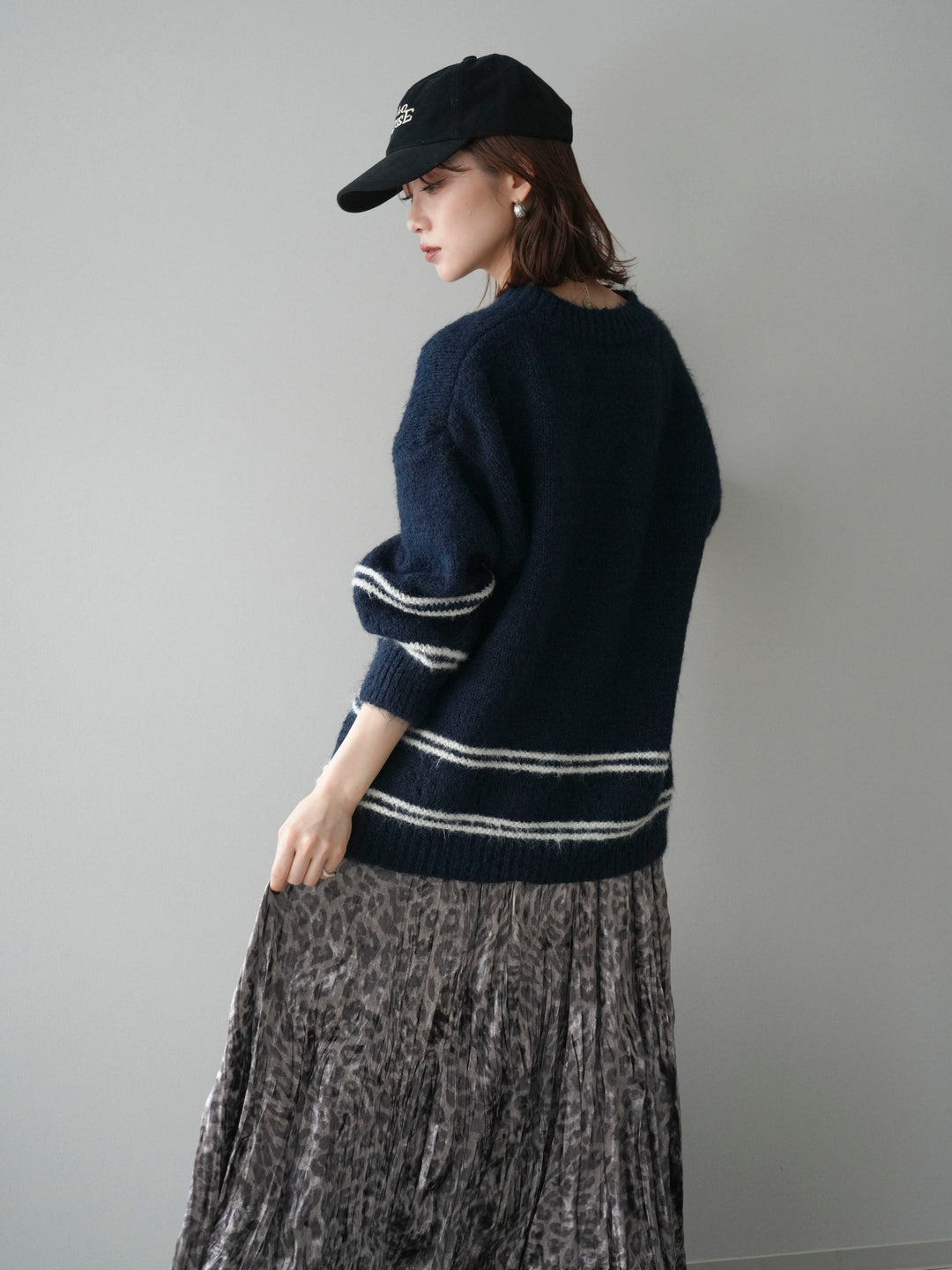 [予約]クルーネックラインボーダーニットプルオーバー/navy