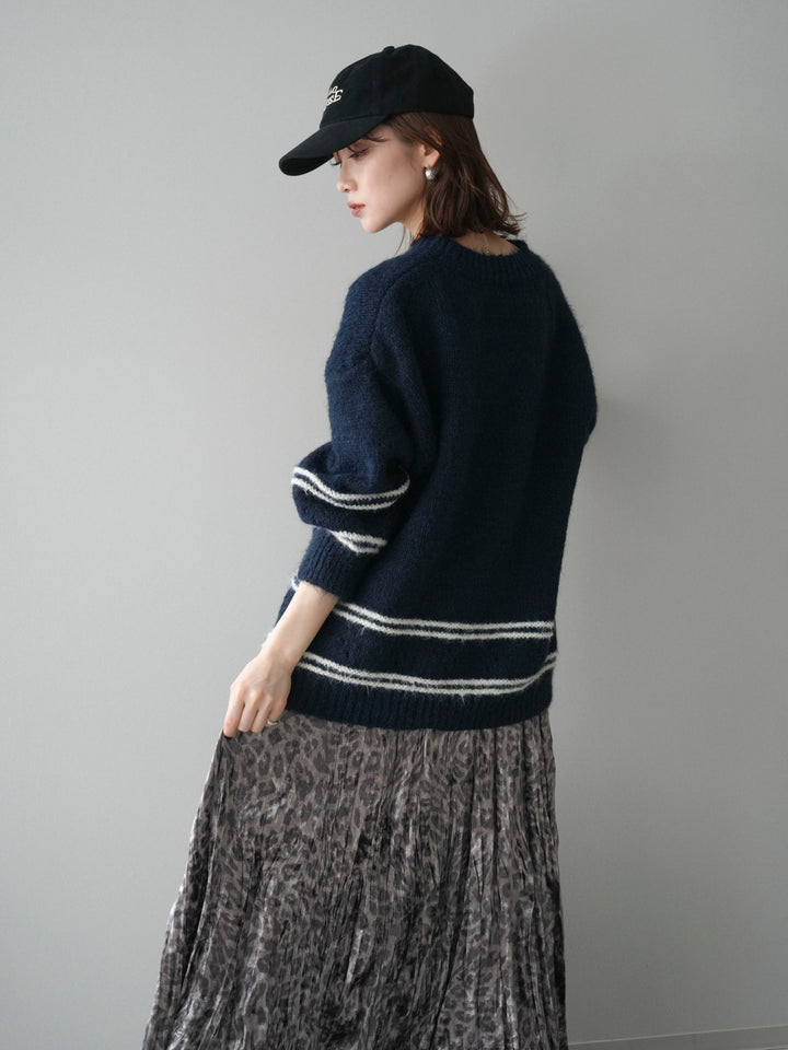 [予約]クルーネックラインボーダーニットプルオーバー/navy