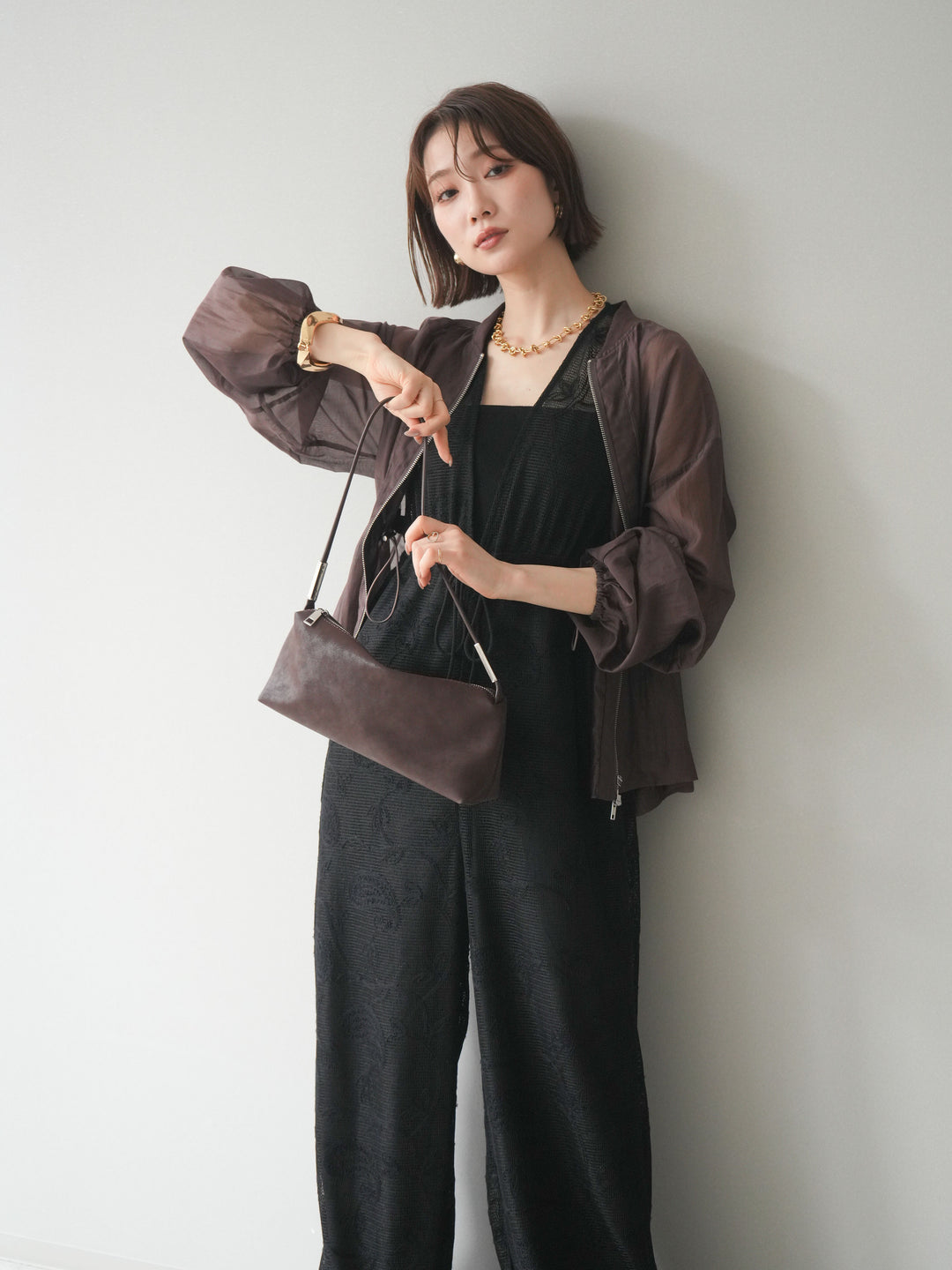 [SET]レース刺繍サロペット+ドロストシアーブルゾン(2set)