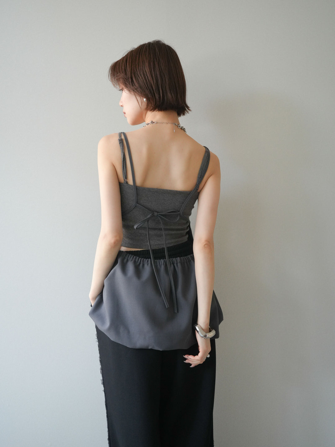 [SET]バックリボンバルーンチュニックキャミ+サイドレースポンチワイドパンツ(2set)