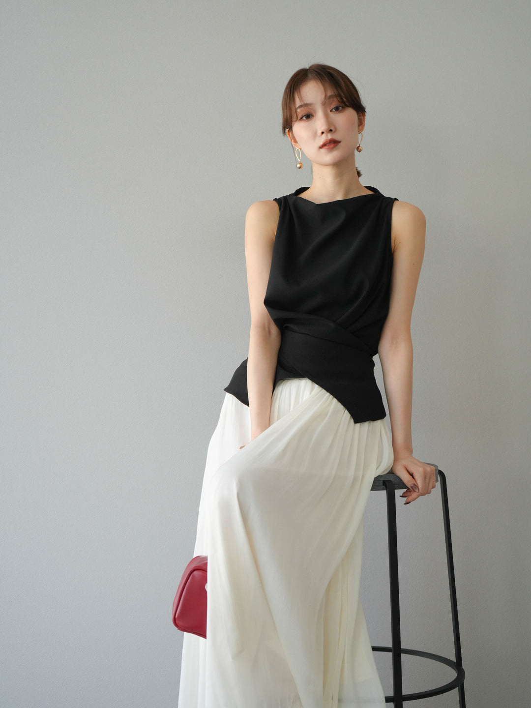 [SET]ノースリーブトップス＆シャイニーフレアスカートSET UP/(2set)