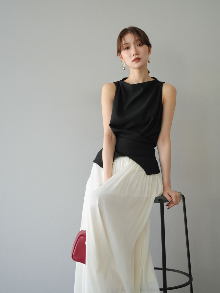 [SET]ノースリーブトップス＆シャイニーフレアスカートSET UP/(2set)