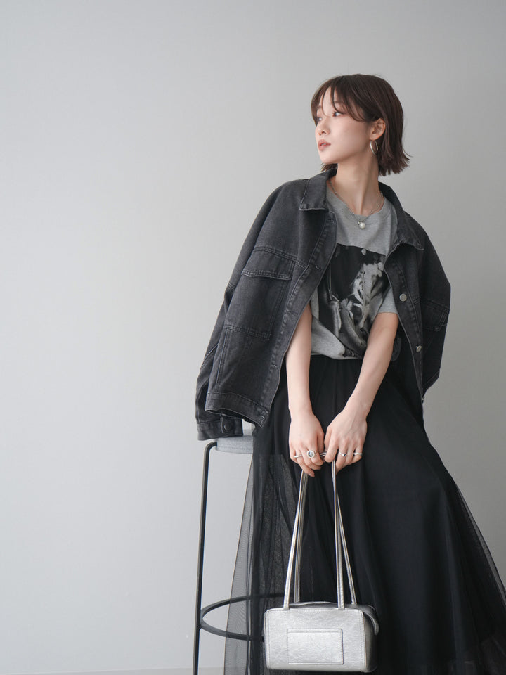 [SET]ルーズシルエットデニムジャケット+チュールボリュームスカート(2set)