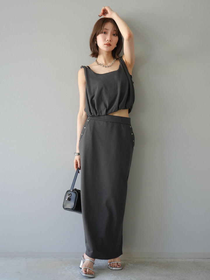 [SET]ミニ裏毛ツイストキャミバルーントップス＆Iラインスカート(2set)