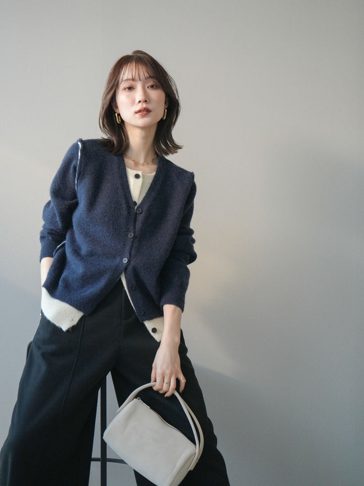 [SET]配色レイヤードニットカーディガン+選べるアクセセット(2set)