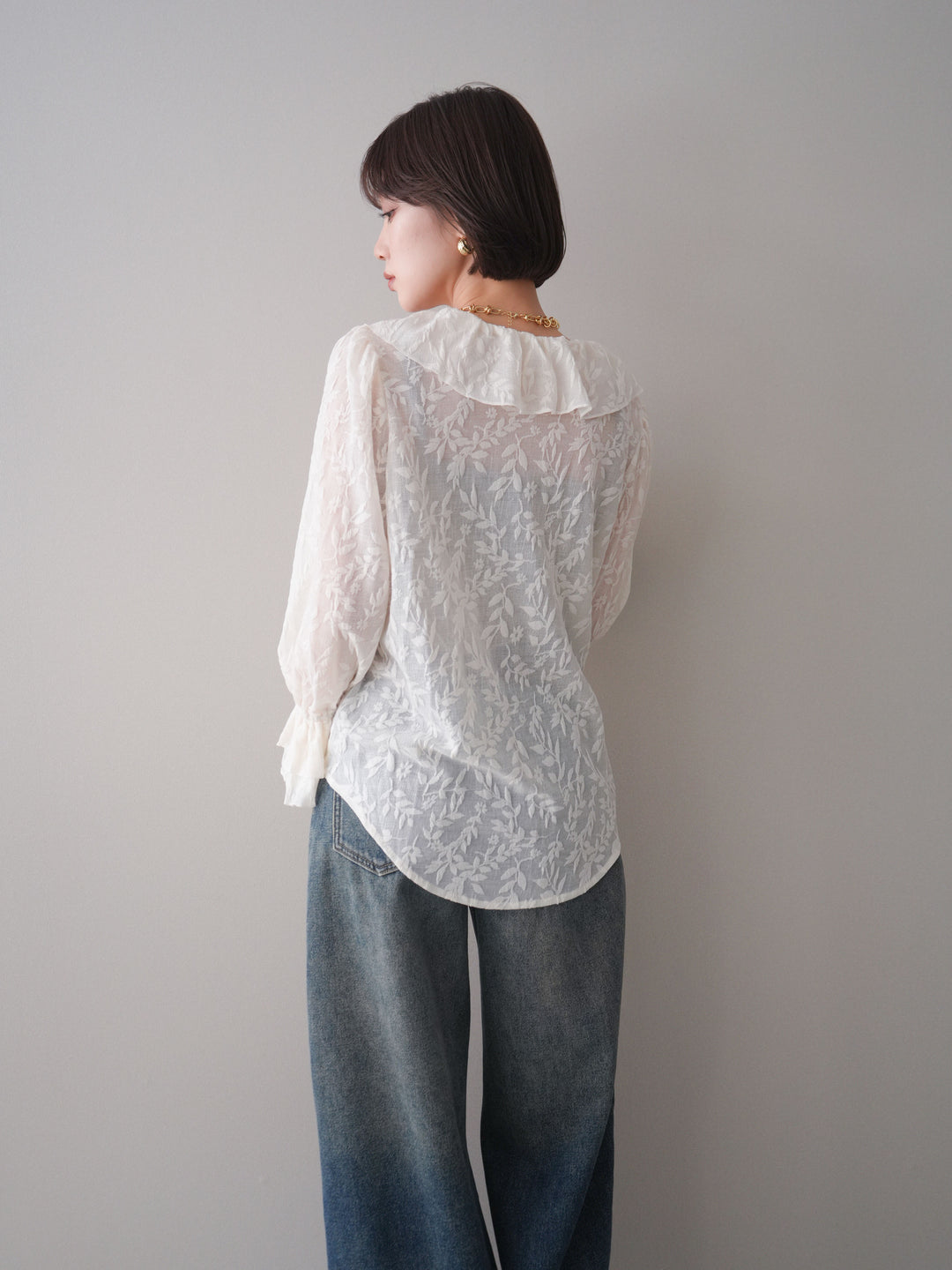 [予約]ラッフルレーススリットブラウス/ivory