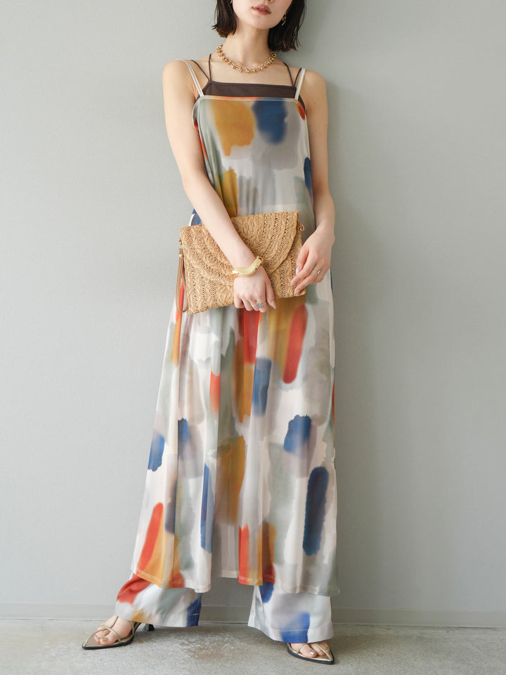 [SET]水彩アートシアーキャミワンピース+水彩アートイージーパンツ(2set)