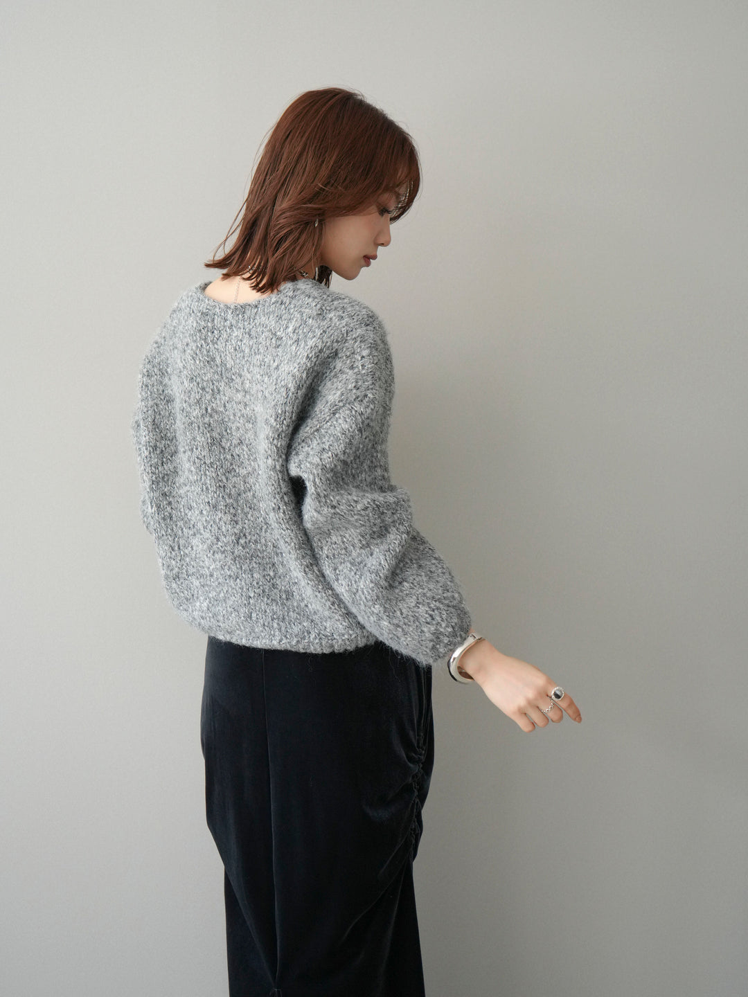 [予約]Vネックミックスヤーンニットプルオーバー/gray