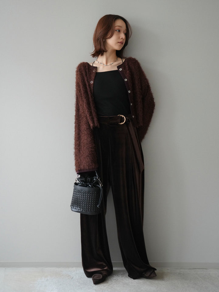 [予約]バイカラー2WAYシャギーニットカーディガン/brown