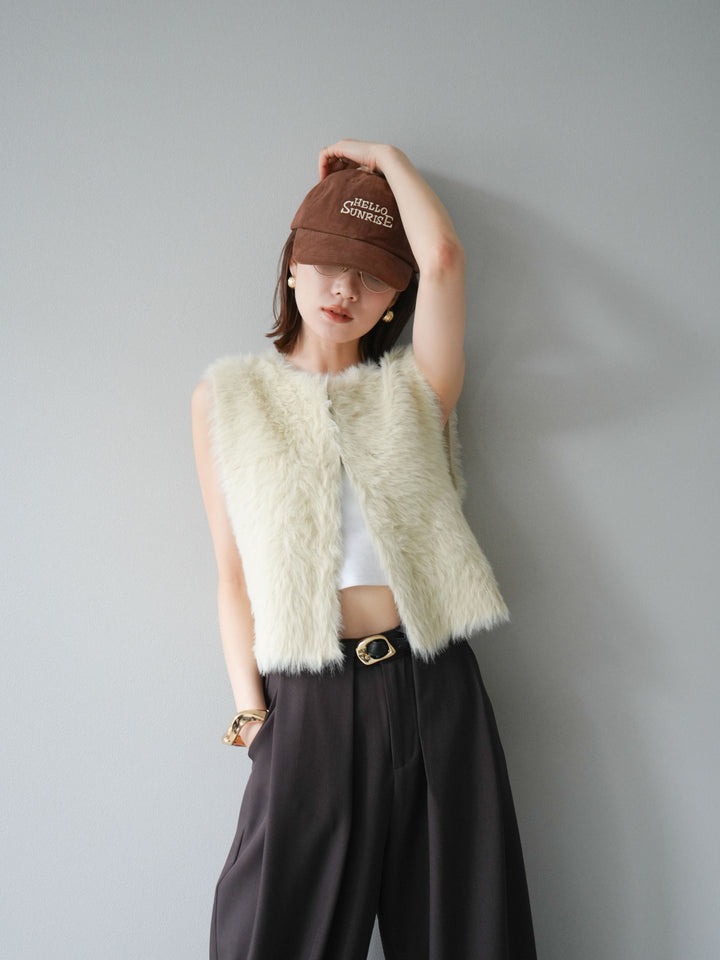 [予約]ミンクライク前後2WAYショートジレ/アイボリー