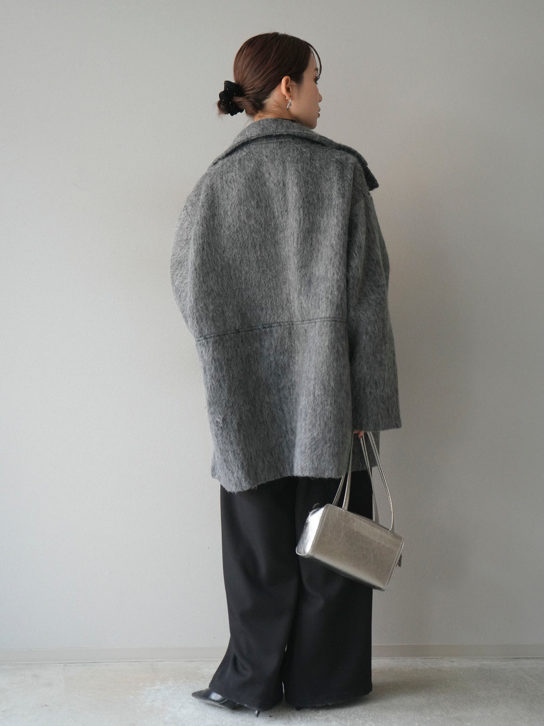 [予約]スタンドカラーシャギーコート/charcoal